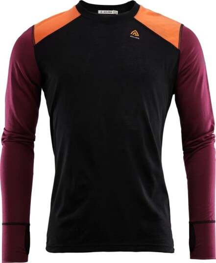 Aclima LightWool Reinforced Crew Neck Man L, Jet Black/Zinfandel/Orange Tiger
