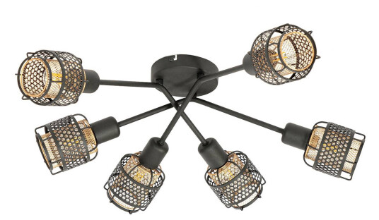 Lindby Eudoria taklampe 6 lyskilder svart/gull