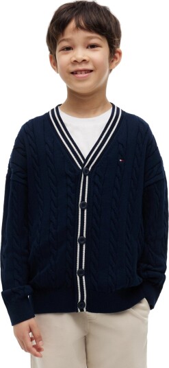 Tommy Hilfiger Cotton Polo Tipping Cardigan Navy 164