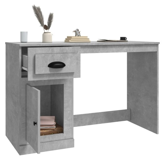 vidaXL Skrivebord med skuff betonggrå 115x50x75 cm konstruert tre
