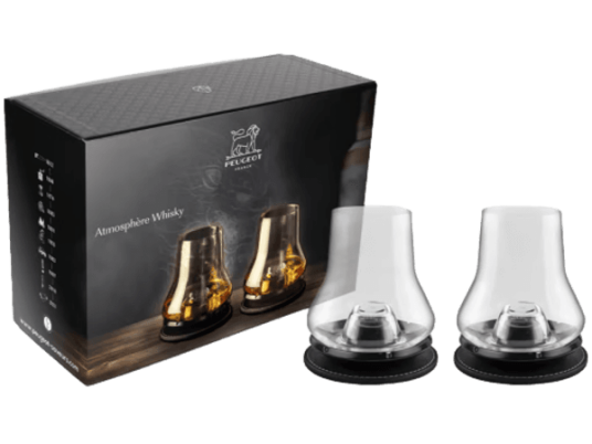 Peugeot Atmosphère Whisky Gavesett med 2 whiskyglass og 2 matte svarte kjølebaser Peugeot Atmosphère Whisky Gavesett med 2 whiskyglass og 2 matte svarte kjølebaser