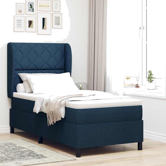 Box Spring Seng med Madrass i Blå 90x190 cm Stoff