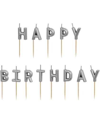 Happy Birthday Kakelys 2,5 cm Sølvfarget