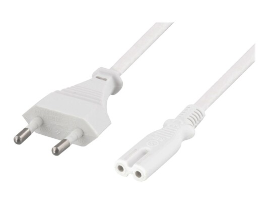 Deltaco Strømkabel 2m Europlug til IEC 60320 C7 Hvit