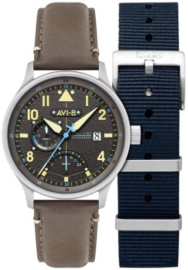 AVI 8 Herreklokke AV 4101 09 Hawker Hurricane Grå/Lær Ø44 mm