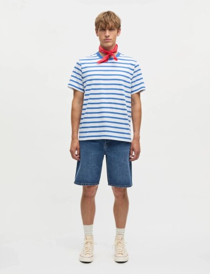 Mads Nørgaard Cotton Jersey Stripe Frode Tee Blue L