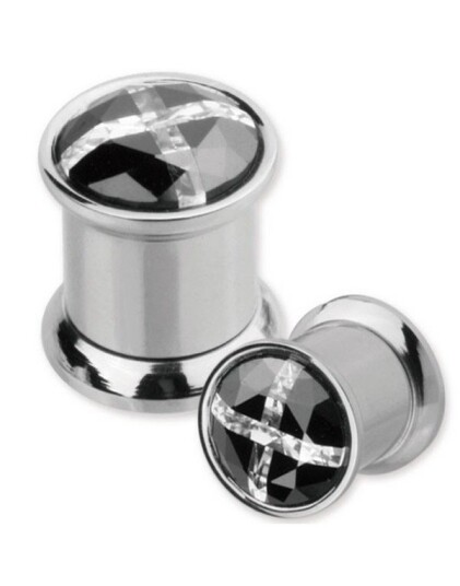 Aab Stilig Piercing Plugg med Svart & Hvit Sten Strl 10 mm
