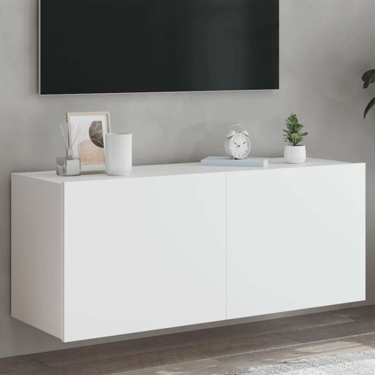 Vegghengt TV benk med LED hvit 100x35x41 cm Vegghengt TV benk med LED hvit 100x35x41 cm