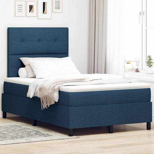 Box Spring Seng med Madrass & LED Blå 120x190 cm Stoff