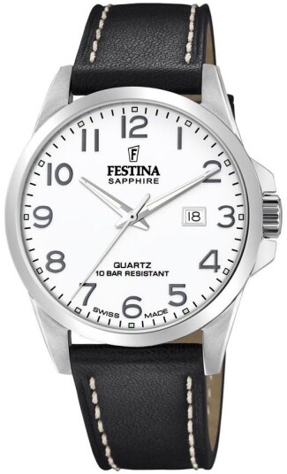 Festina Herreklokke F20025 1 Swiss Made Hvit/Lær Ø41 mm