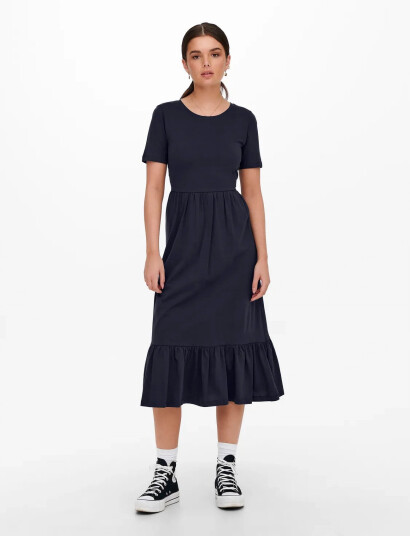 ONLY Onlmay Life S/S Peplum Calf Dress Jrs - Navy - XS