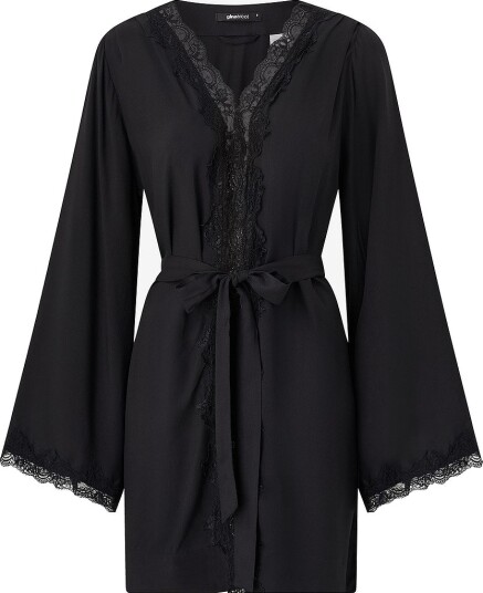 Gina Tricot Morgenkåpe Lace Loungewear Robe Svart