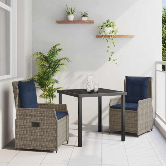 vidaXL Hage Spisegruppe 3 stk. Grå Poly rattan