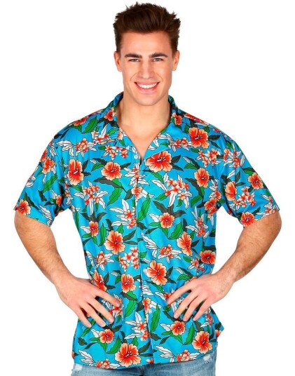 Blå Hawaii Kostymeskjorte med Blomstermotiv XXL Blå Hawaii Kostymeskjorte med Blomstermotiv XXL