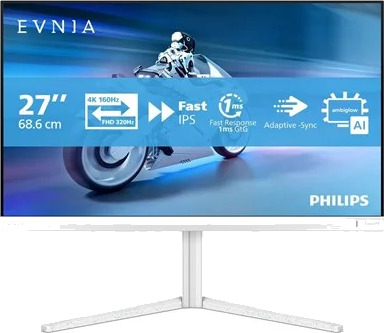 Philips Evnia 5000 27" 4K Gaming Skjerm med 160Hz IPS HDR400 Hvit Philips Evnia 5000 27" 4K Gaming Skjerm med 160Hz IPS HDR400 Hvit
