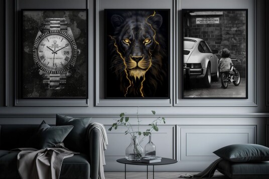 Plakat Klokke Løve Barn / Sett med 3 Plakat Klokke Løve Barn / Sett med 3