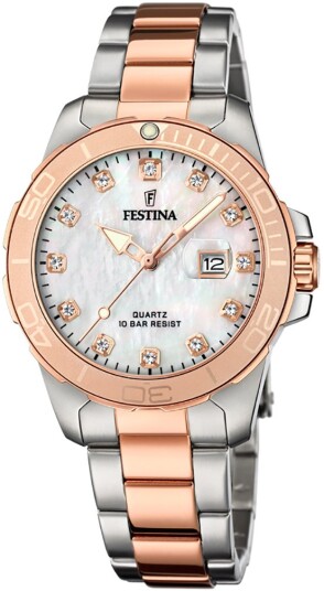 Festina Dameklokke F20505 1 Boyfriend Hvit/Rose gulltonet stål Festina Dameklokke F20505 1 Boyfriend Hvit/Rose gulltonet stål