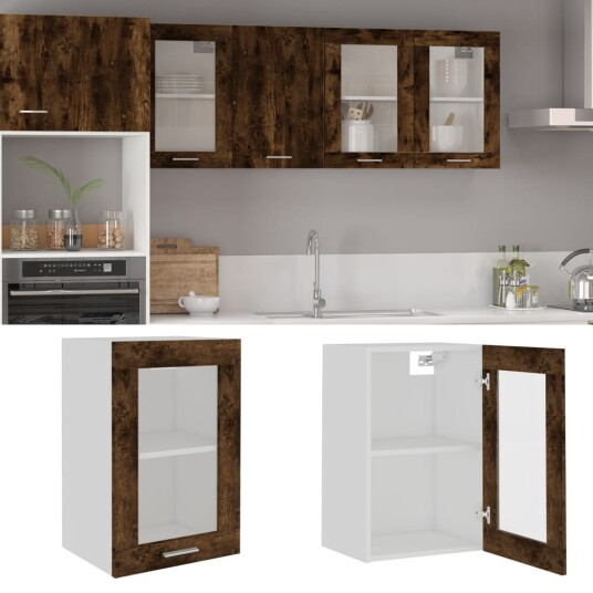 vidaXL Vegghengt glasskap r?kt eik 40x31x60 cm konstruert tre vidaXL Vegghengt glasskap r?kt eik 40x31x60 cm konstruert tre