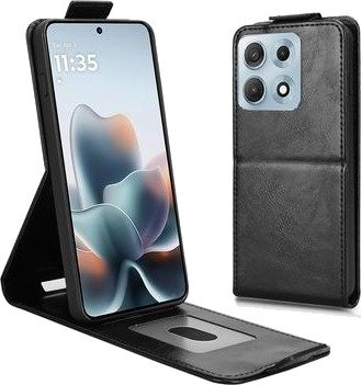 Motorola Edge 70 Max vertikalt flip-etui med stativ - svart Motorola Edge 70 Max vertikalt flip-etui med stativ - svart