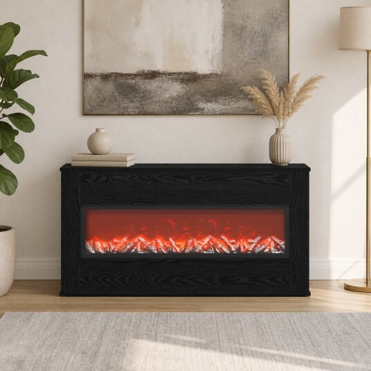vidaXL Elektrisk peis Svart eik 114 x 18 x 58,5 cm Konstruert tre