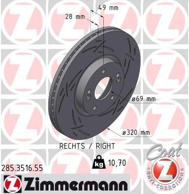 Bremseskive ZIMMERMANN 285.3516.55 Bremseskive ZIMMERMANN 285.3516.55