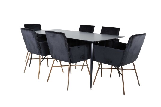 Venture Design Silar & Petra spisegruppe Svart/svart 6 stoler & bord 180 x 90 cm