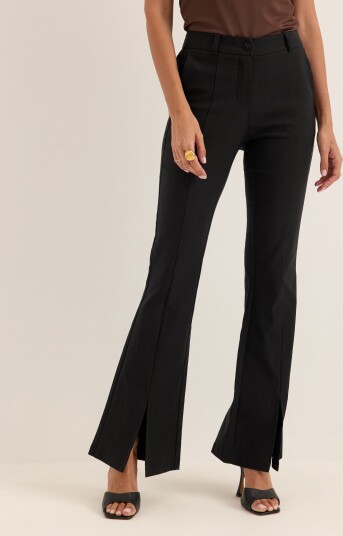 Bubbleroom Mid Waist Stretchy Flared Slit Trousers