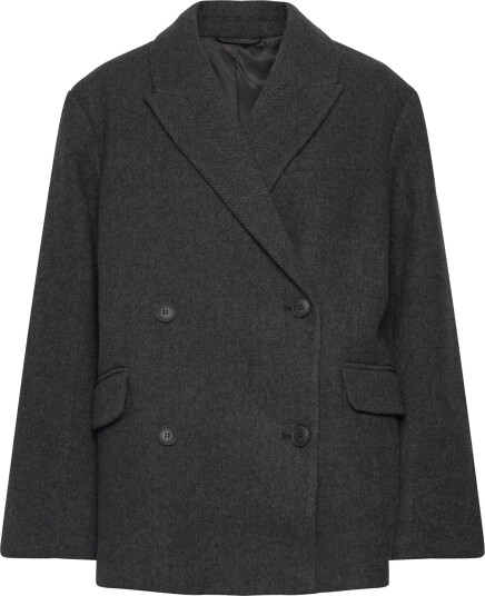 Weekday Oversized Wool Blend Double Breasted Blazer   Grey   M