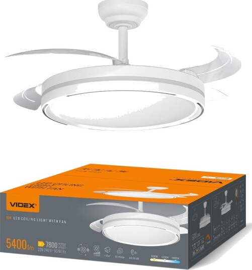 Taklampe med skjult vifte RA90 CCT 60W hvit Dimbar : Via fjernkontroll Kulør : Varm Taklampe med skjult vifte RA90 CCT 60W hvit Dimbar : Via fjernkontroll Kulør : Varm