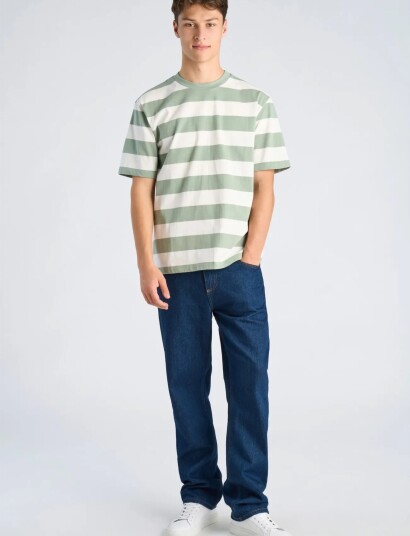 Lindbergh Striped Oversized O Neck Tee S/S Green S