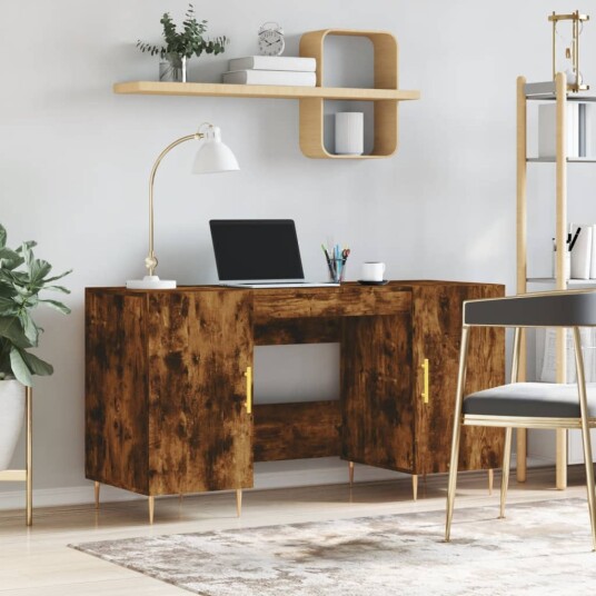 vidaXL Skrivebord røkt eik 140x50x75 cm konstruert tre vidaXL Skrivebord røkt eik 140x50x75 cm konstruert tre