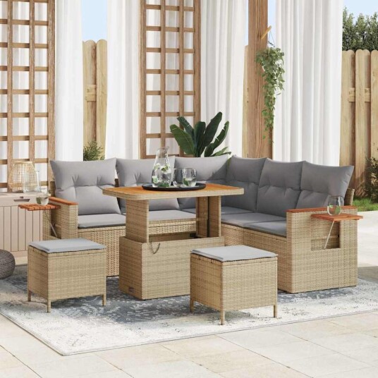 vidaXL Hagesofa Set 9 stk. 8-Antall seter Beige og lys grå polyrotting