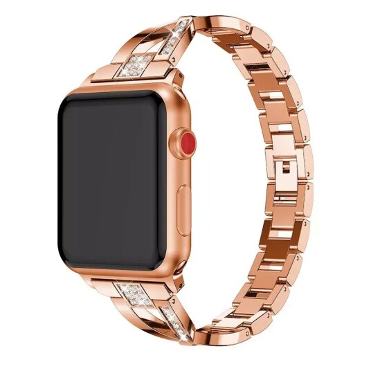 INCOVER Apple Watch (38/40/SE/41mm) Stål Rem m. Rhinstenen - Rose Gold