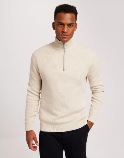 Selected Homme Slhdane Ls Knit Structure Half Zip Half zip Oatmeal