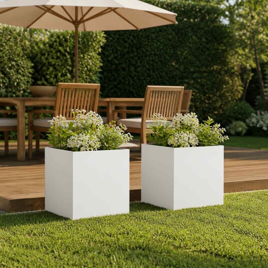 vidaXL Hageblomsterpotte 2 stk. Hvit 25 x 25 x 25 cm Kaldvalsestål