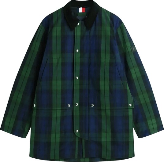 Tommy Hilfiger Long Check Waxed Barn Coat BLACKWATCH CHECK M