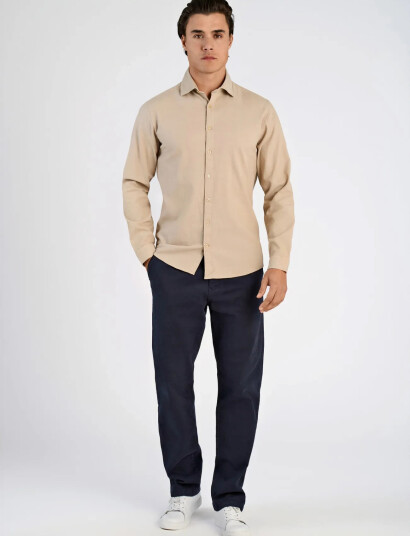 Lindbergh Soft Indigo Stretch Shirt L/S   Beige   M