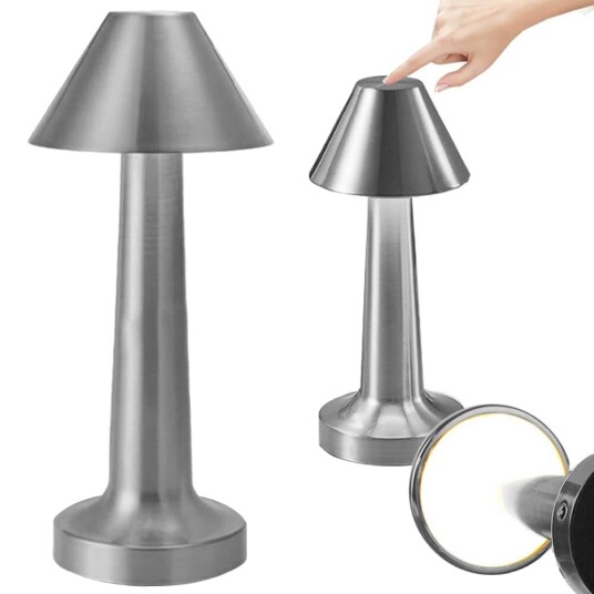Retro oppladbar metall bordlampe Dimmer Sølv