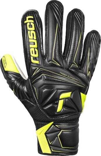 Reusch Keeperhansker Attrakt Starter Solid Finger Support   Svart/neon Gul Barn størrelse 5½