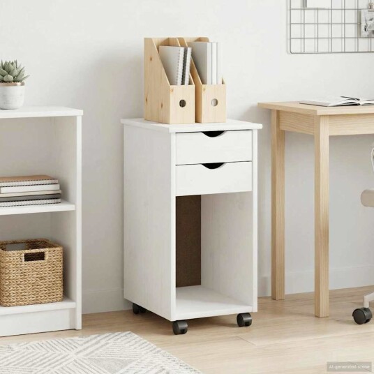 vidaXL Rullende skap Hvit 34 x 39 x 65,5 cm Massiv furu