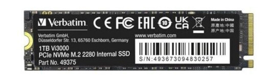 Verbatim Vi3000 1TB PCIe 3.0 NVMe M.2 SSD