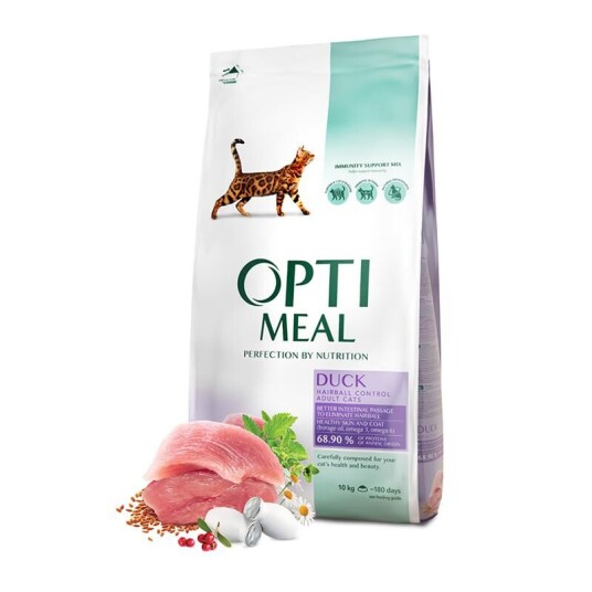 Optimeal Tørrfôr til katt med and 4 kg - Hairball Control for voksne og senior