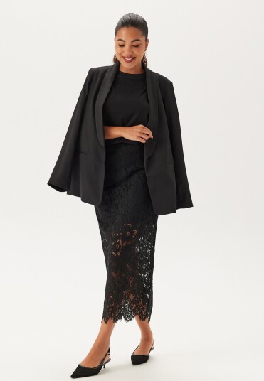 BUBBLEROOM Midi Lace Skirt Black 36