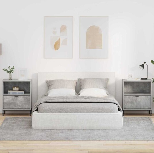  Nattbord 2 pcs Betonggrå 49 x 36 x 61 cm Konstruert tre