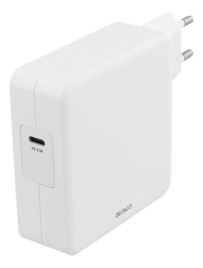 Deltaco 87W USB-C hurtiglader med PD - Hvit Mobillader