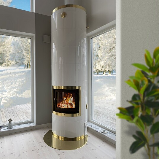 Gabriel Studio hvit moderne kakkelovn med glassdør Gabriel Studio hvit moderne kakkelovn med glassdør