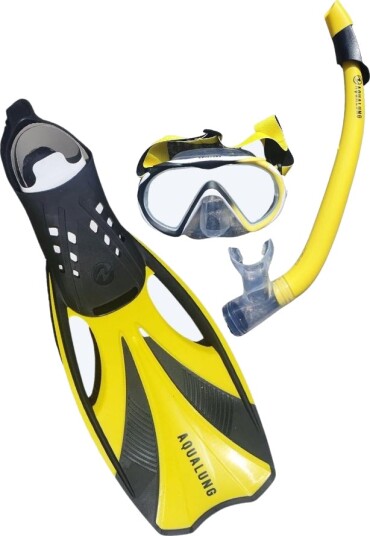 Aqualung snorkelsett til voksne - Compass - Svart/gul - Snorklesett med svømmeføtter - Voksne Aqualung snorkelsett til voksne - Compass - Svart/gul - Snorklesett med svømmeføtter - Voksne