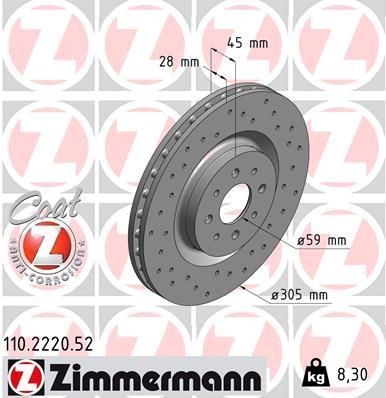 Bremseskive ZIMMERMANN 110.2220.52 Bremseskive ZIMMERMANN 110.2220.52