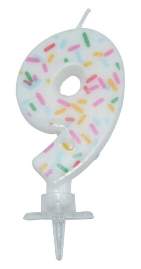 Bursdagslys med dryss 7 cm - Tallet 9