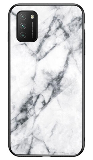 INCOVER Xiaomi Poco M3 Fleksibel Plastdeksel m. Glassrygg - Hvit Marmor